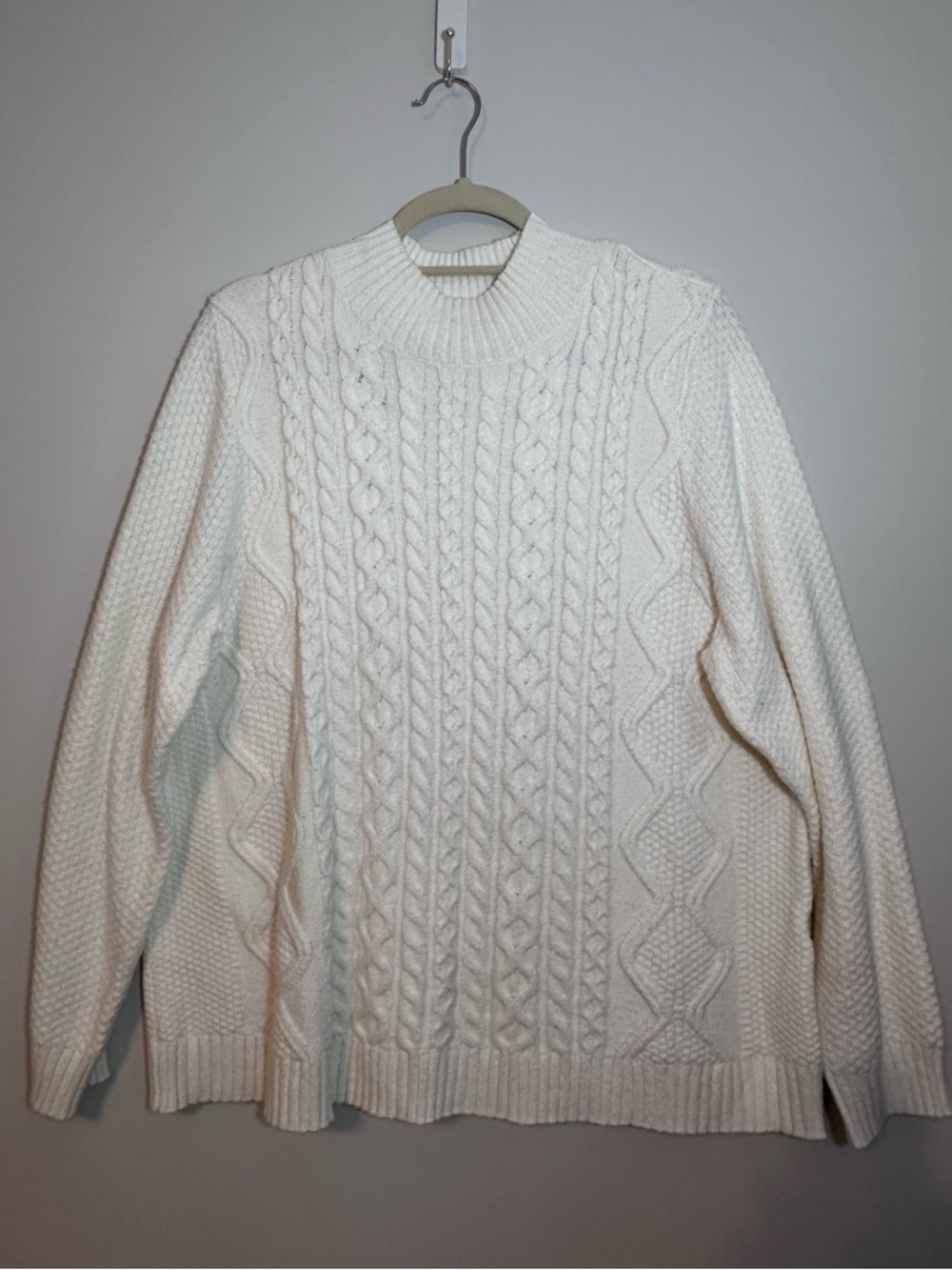 J. Jill Womens Classic Cream Cable Knit Sweater Size XL Cozy Chic Cottagecore